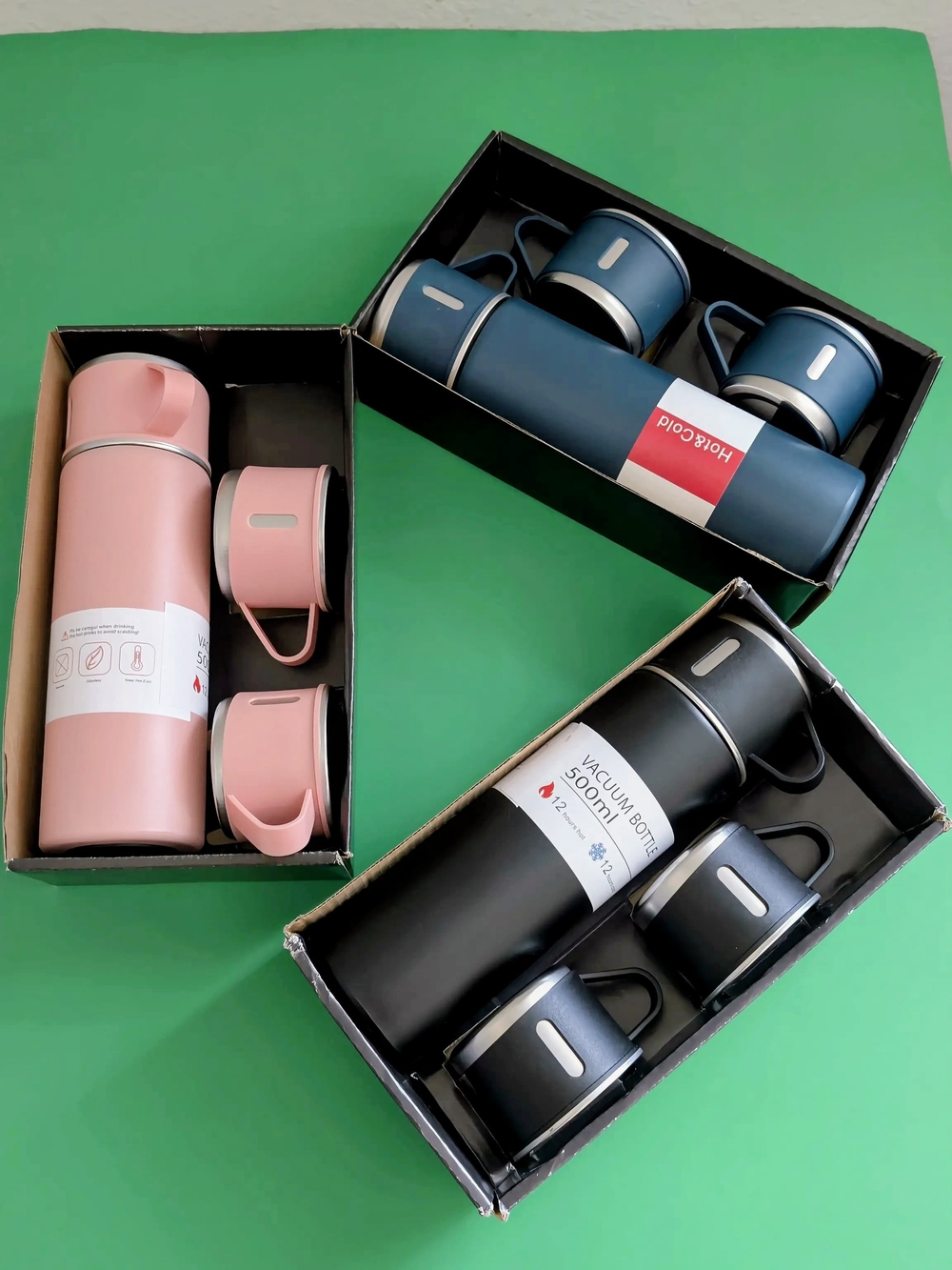 500ml Vacuum Insulated Thermos Bottle Set W/ 3 Cups Stainless Steel